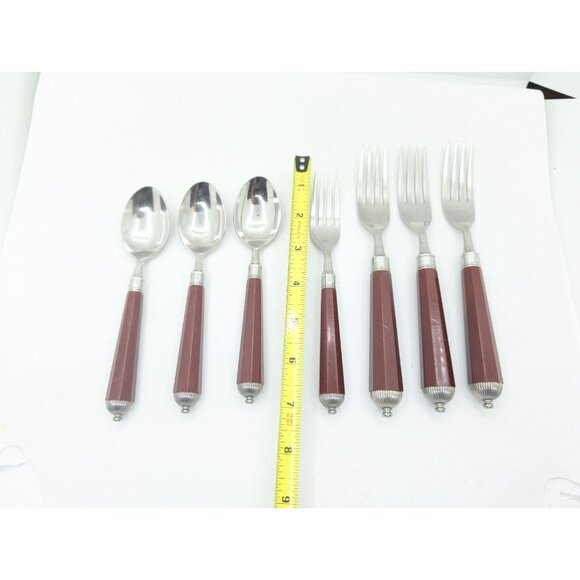 Laslo for Mikasa Silverware Plastic handle Burgundy faceted 17 Pieces HTF READ - Picture 4 of 16